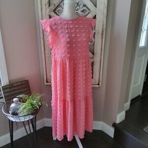 New Love by Design Women's Clip Dot Ruffle Bohemian Midi Shift Dress Rose Petal